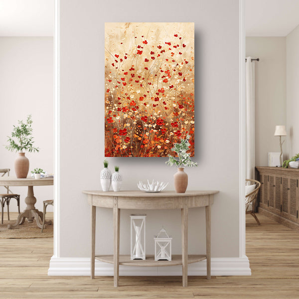 Abstracte bloemenweide in warme tinten canvas met baklijst