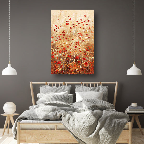 Abstracte bloemenweide in warme tinten canvas met baklijst