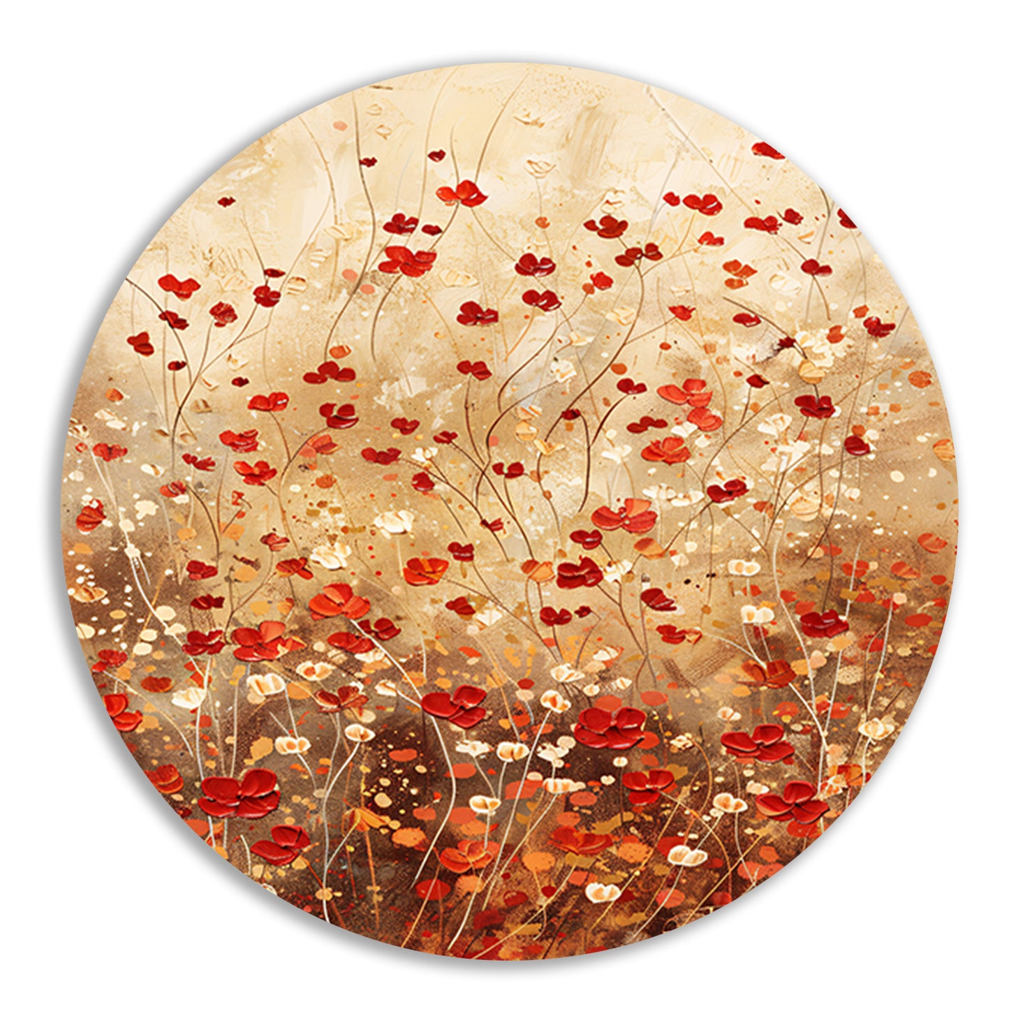 Abstracte bloemenweide in warme tinten forex muurcirkel