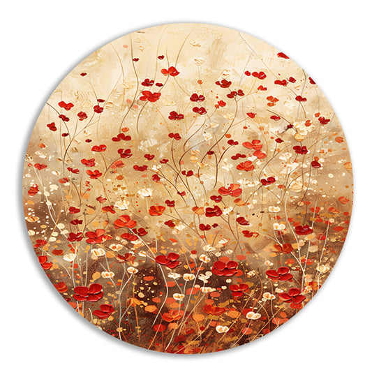 Abstracte bloemenweide in warme tinten forex muurcirkel