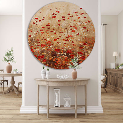 Abstracte bloemenweide in warme tinten forex muurcirkel