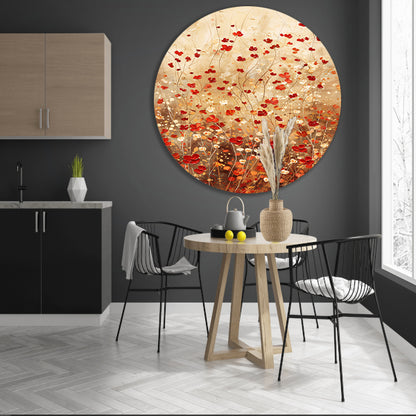 Abstracte bloemenweide in warme tinten forex muurcirkel