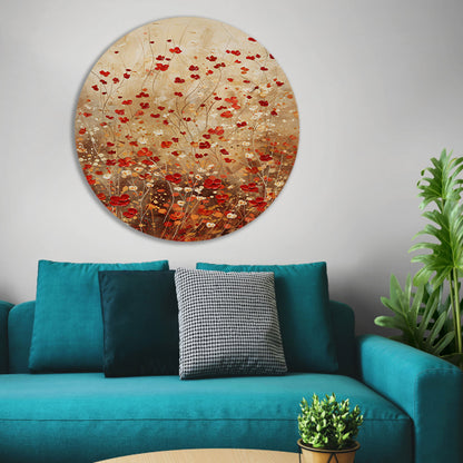 Abstracte bloemenweide in warme tinten forex muurcirkel