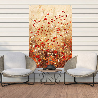 Abstracte bloemenweide in warme tinten tuinposter