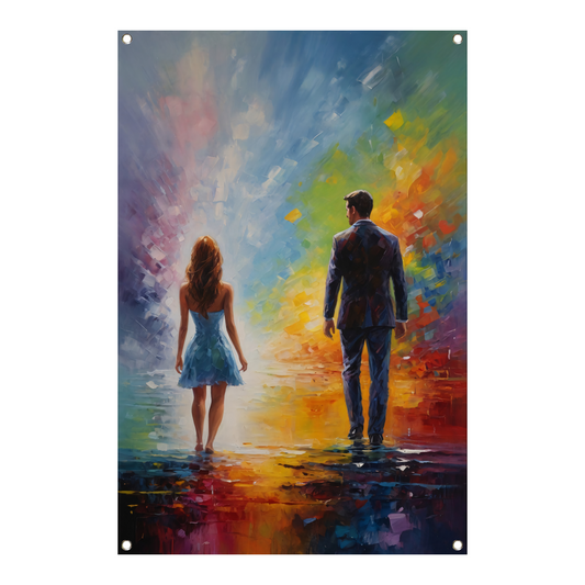 Couple Amidst Vivid Abstract Colors tuinposter