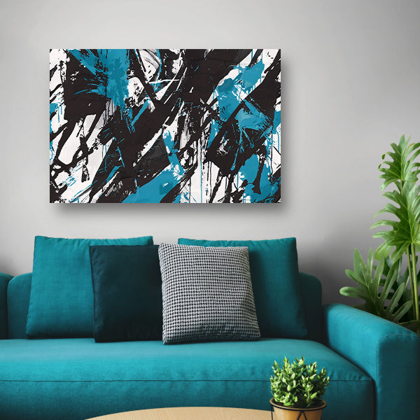 Abstracte dynamiek in zwart, wit en blauw   acrylglas
