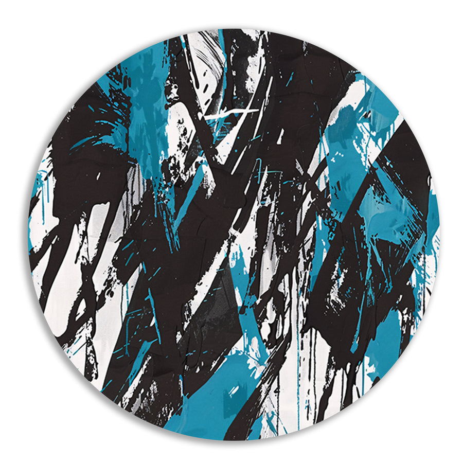 Abstracte dynamiek in zwart, wit en blauw   forex muurcirkel