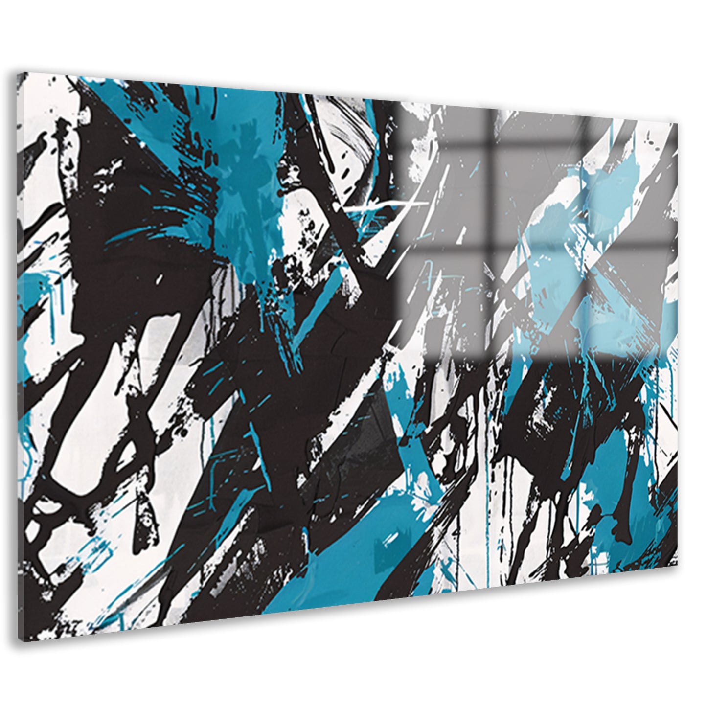 Abstracte dynamiek in zwart, wit en blauw   acrylglas