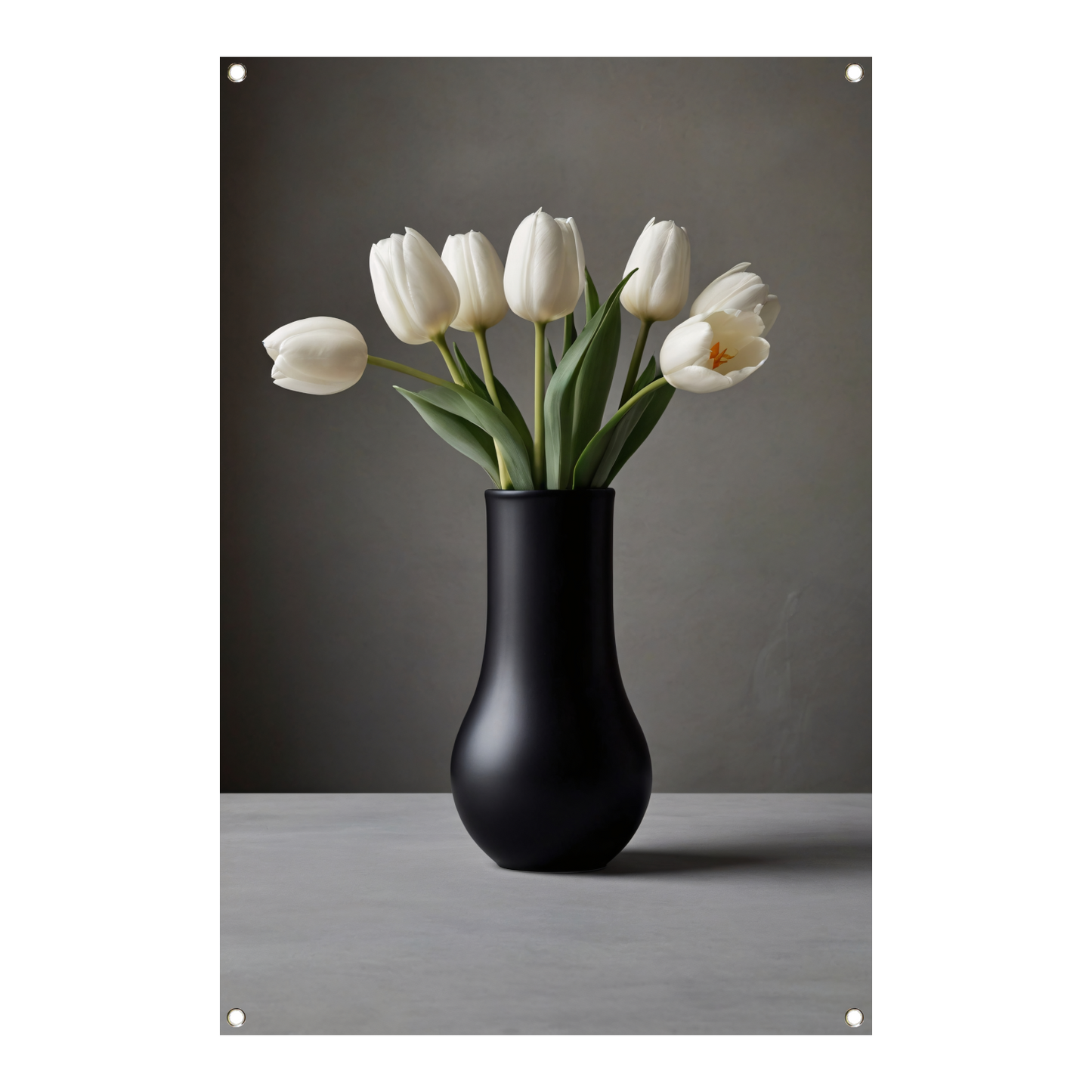Minimalistische Witte Tulpen in Elegante Zwarte Vaas tuinposter