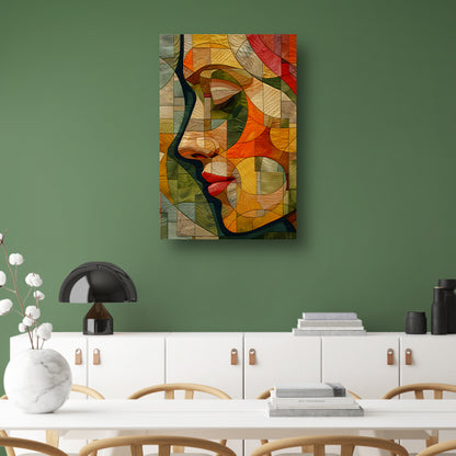Kubistisch Portret van Vrouw in Warme Tinten canvas