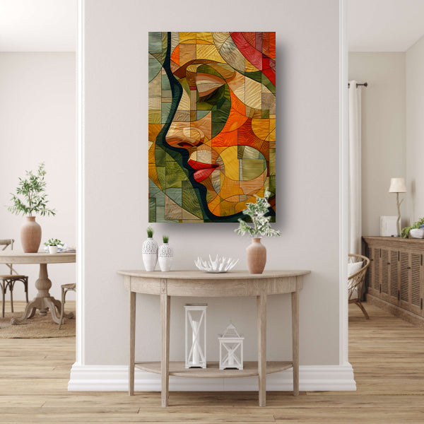 Kubistisch Portret van Vrouw in Warme Tinten canvas