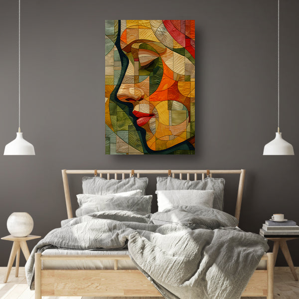 Kubistisch Portret van Vrouw in Warme Tinten canvas