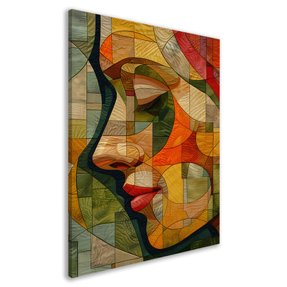 Kubistisch Portret van Vrouw in Warme Tinten canvas