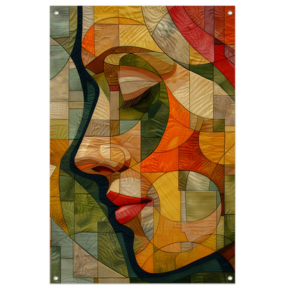 Kubistisch Portret van Vrouw in Warme Tinten tuinposter
