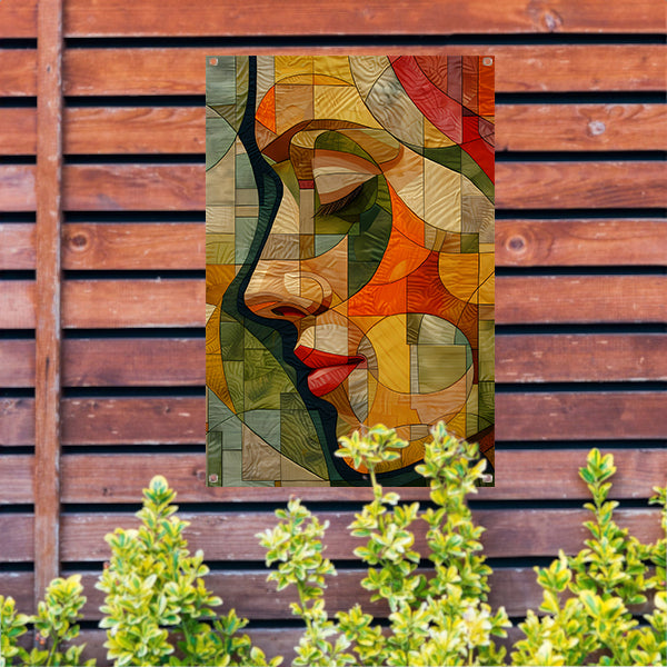 Kubistisch Portret van Vrouw in Warme Tinten tuinposter