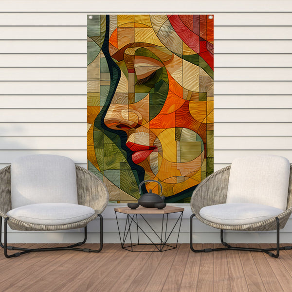 Kubistisch Portret van Vrouw in Warme Tinten tuinposter
