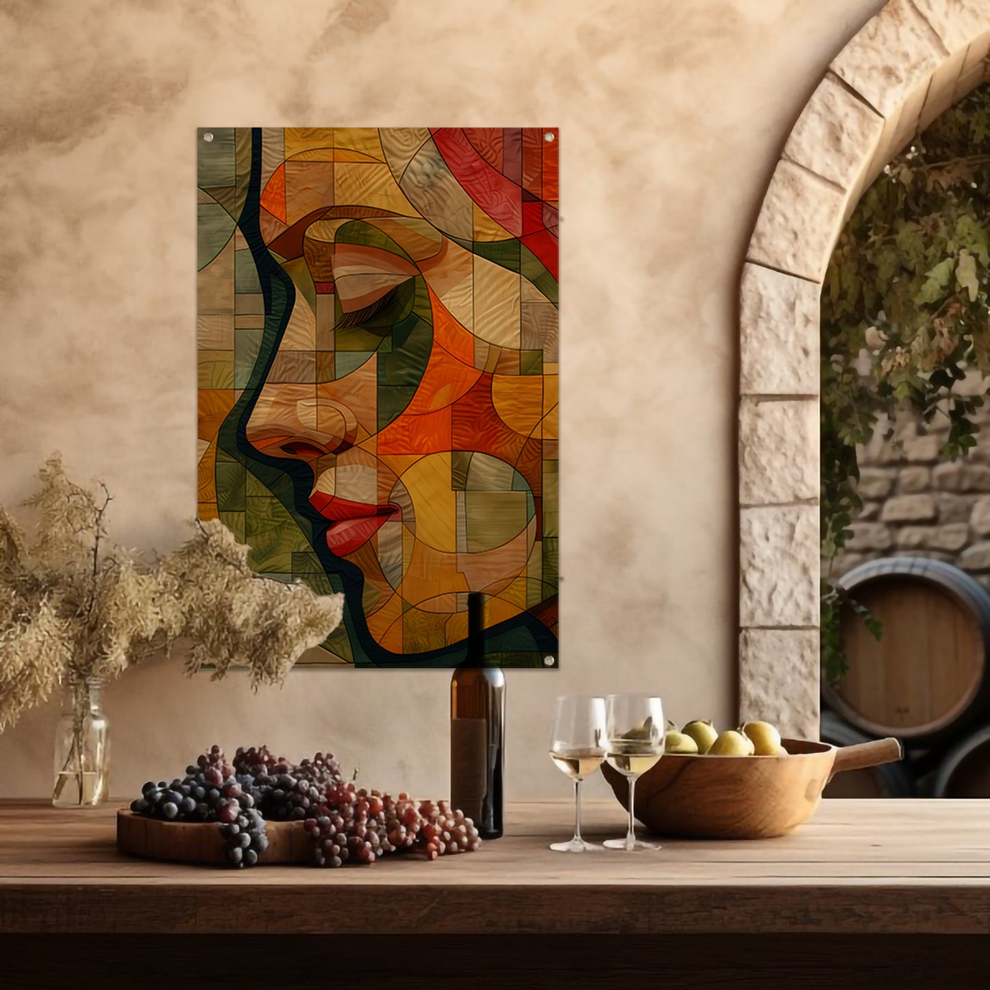 Kubistisch Portret van Vrouw in Warme Tinten tuinposter