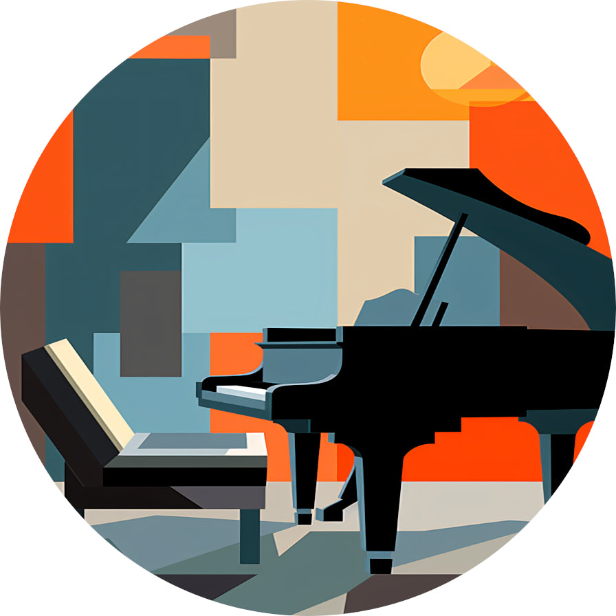 Abstracte Piano en Stoel Harmonie aluminium muurcirkel