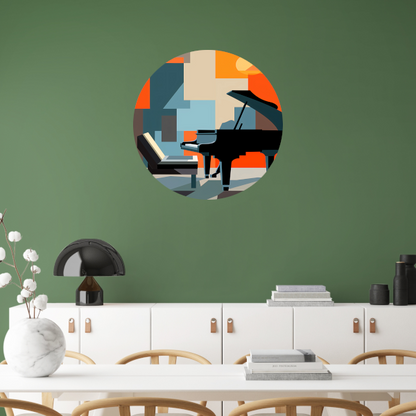 Abstracte Piano en Stoel Harmonie aluminium muurcirkel