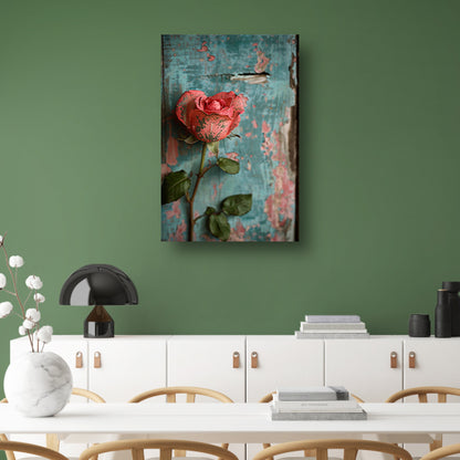 Een Roze Roos Tegen Verweerd Hout poster