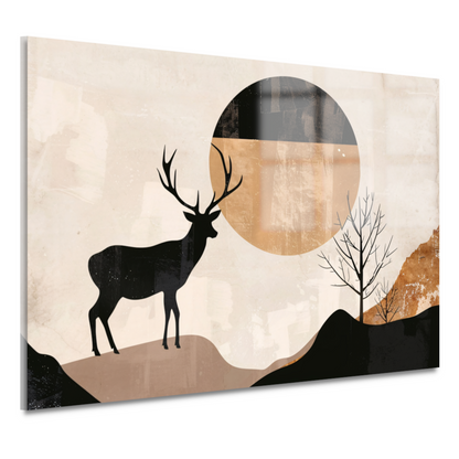 Silhouet van een hert bij nacht en natuur acrylglas