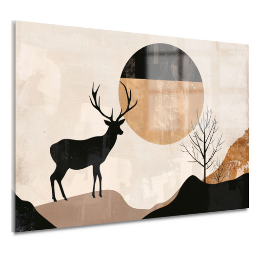 Silhouet van een hert bij nacht en natuur acrylglas