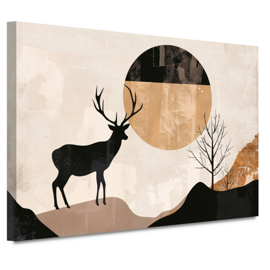 Silhouet van een hert bij nacht en natuur canvas