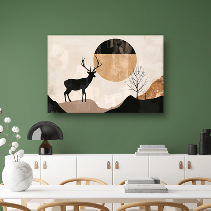 Silhouet van een hert bij nacht en natuur canvas