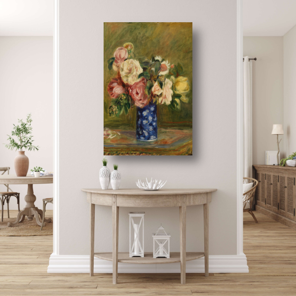 Boeket Rozen - Pierre-Auguste Renoir canvas met baklijst