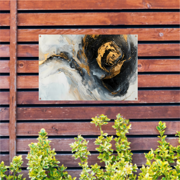 Moderne abstracte expressie in goud en blauwtinten tuinposter