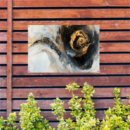 Moderne abstracte expressie in goud en blauwtinten tuinposter