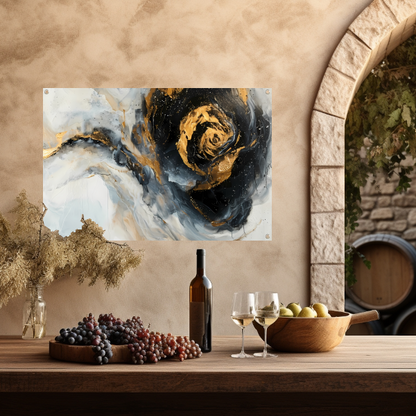 Moderne abstracte expressie in goud en blauwtinten tuinposter