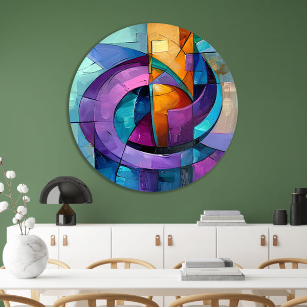 Abstract kleurrijk schilderij met geometrische vormen forex muurcirkel