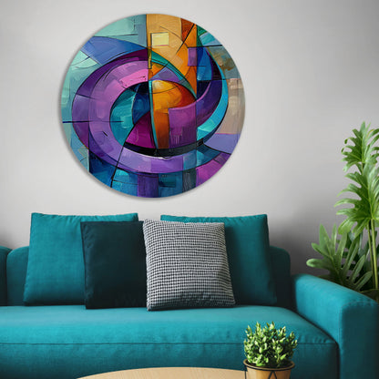 Abstract kleurrijk schilderij met geometrische vormen forex muurcirkel