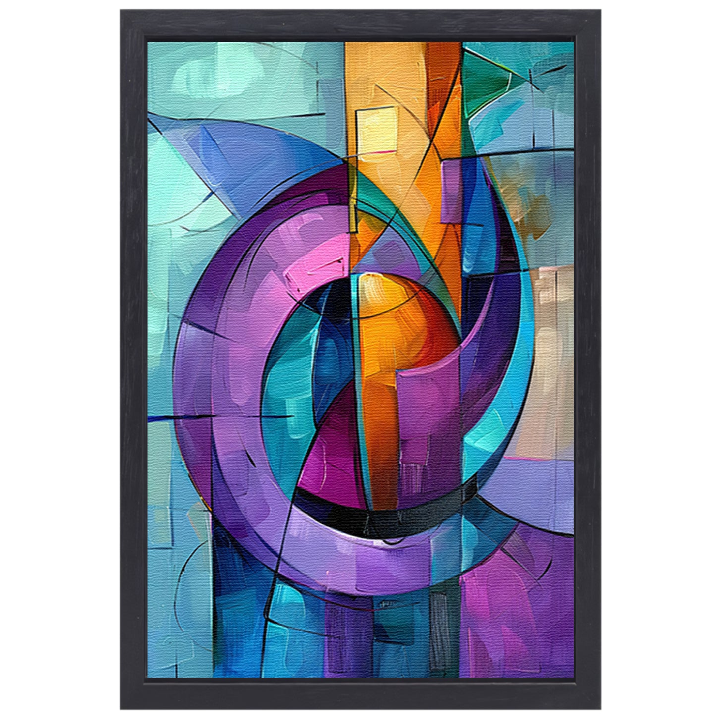 Abstract kleurrijk schilderij met geometrische vormen canvas met baklijst