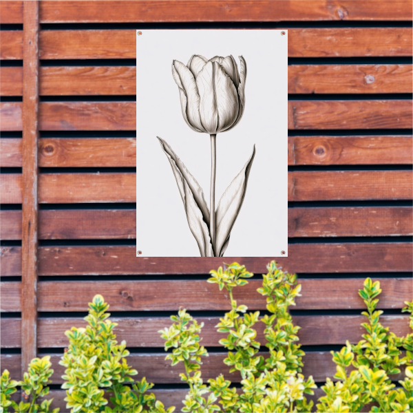 Elegante tulp in zwart-wit lijnen tuinposter