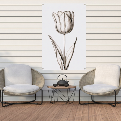 Elegante tulp in zwart-wit lijnen tuinposter