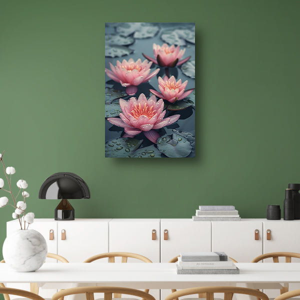 Roze waterlelies drijven op kalm water canvas