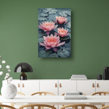 Roze waterlelies drijven op kalm water canvas