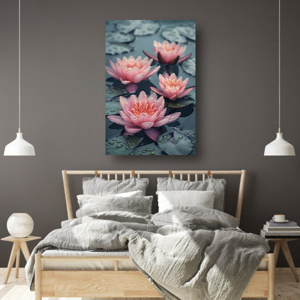 Roze waterlelies drijven op kalm water canvas