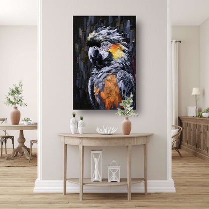 Abstracte expressie van een kleurrijke papegaai canvas met baklijst