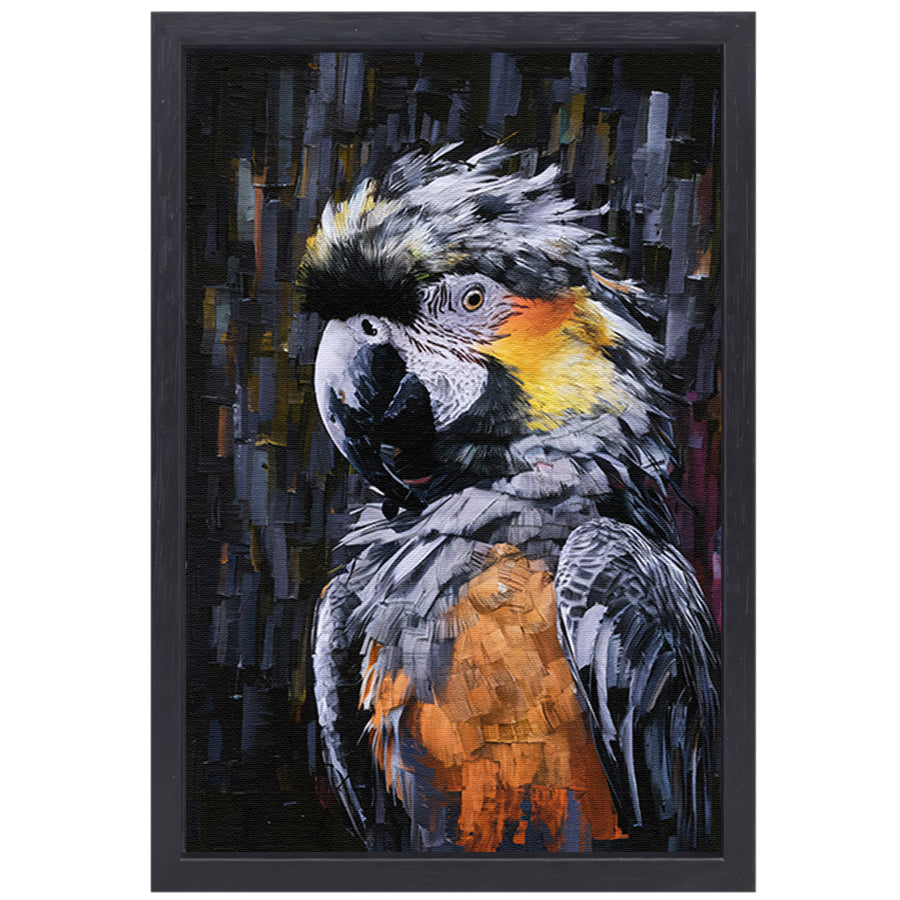 Abstracte expressie van een kleurrijke papegaai canvas met baklijst