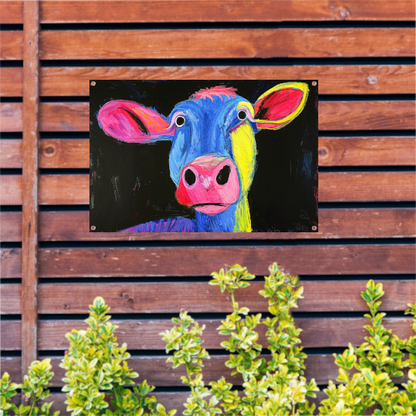 Kleurrijk abstract portret van een koe tuinposter
