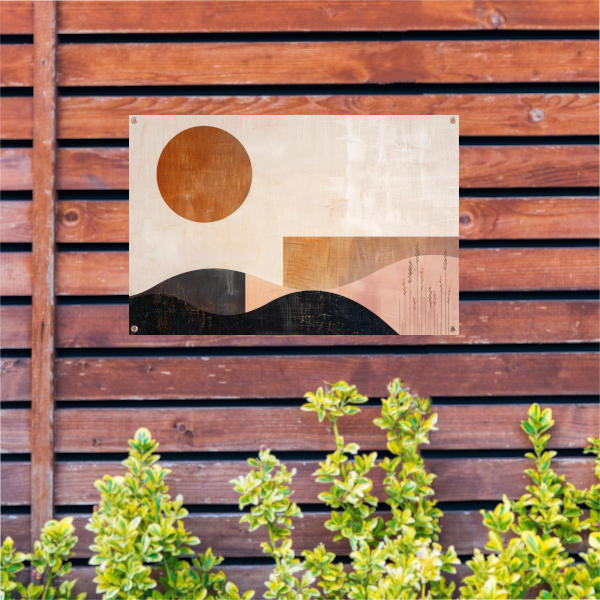 Stille landschap met bruine zon en planten tuinposter