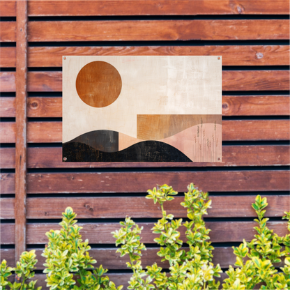 Stille landschap met bruine zon en planten tuinposter