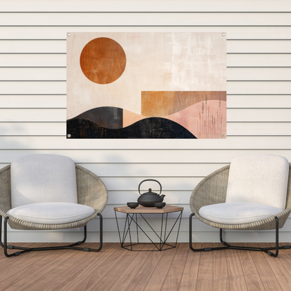 Stille landschap met bruine zon en planten tuinposter