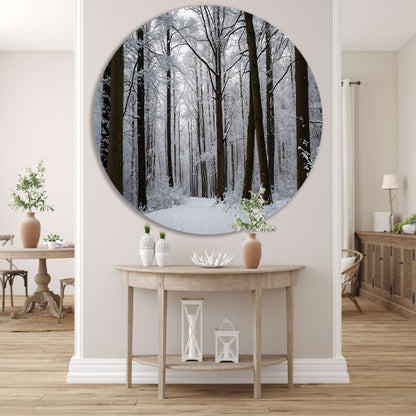 Betoverend besneeuwd bos in de winter forex muurcirkel
