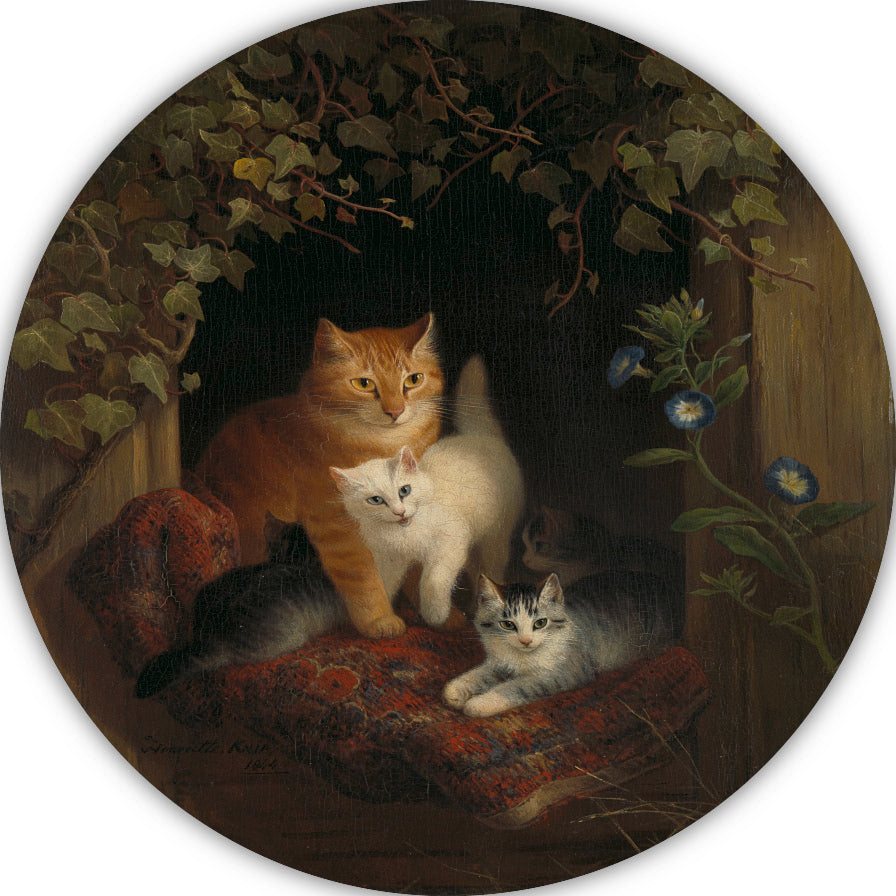 Kat met kittens - Henriëtte Ronner-Knip aluminium muurcirkel