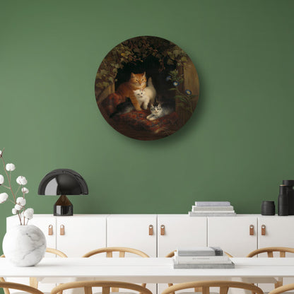Kat met kittens - Henriëtte Ronner-Knip aluminium muurcirkel
