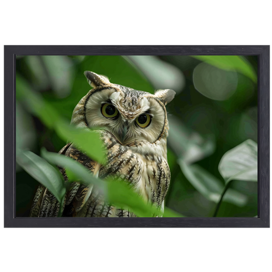 Uil tussen het groen van de jungle canvas met baklijst